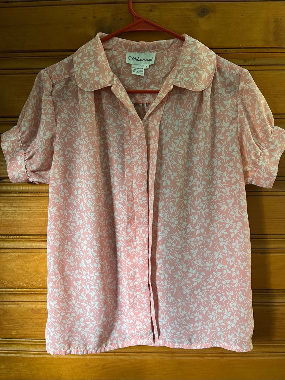 Vintage Silvercord Pink and White Floral Short-Sleeve Blouse